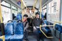 First Bus staff in Victorian outfits, getting ready for the 2024 Worcester Victorian Christmas Fayre