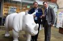 Adam Claydon, left, and Jake Roode, of Loveday & Partners, sponsors of the rhino GoGo Safari sculpture, at the event to choose their artist and design.