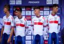 Oli Stockwell (second from right) lines up with his GB team-mates prior to the start of stage one of the 2021 Tour of Britain.