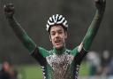 Leon Atkins of Welwyn Wheelers celebrates his victory in the U14 British Cyclo-cross Championship.