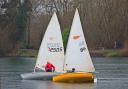 Mike Caddy leads Angelo Hansen but loses on handicap in the first race. Picture: VAL NEWTON