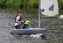 Annette Walter with her daughter on her way to victory in race two. Picture: VAL NEWTON