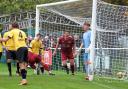 Ben Crilley and Welwyn Garden City celebrate the second goal. Picture: PETER SHORT