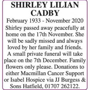 SHIRLEY LILIAN CADBY