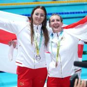 Women's 200m freestyle S14 silver medallist Jessica-Jane Applegate with bronze medallist Louise Fiddes, from Hatfield