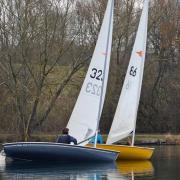 Angelo Hansen (yellow boat) leads Annette Walter at WGC Sailing Club. Picture: VAL NEWTON