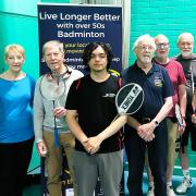 Sam Ruisling with some of the 50+ badminton participants