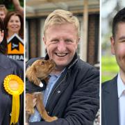 (L-R) Emma Matanle, Oliver Dowden and Josh Tapper will all be standing in Hertsmere.