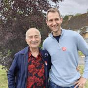 Tony Robinson (left) with Labour's Welwyn Hatfield parliamentary candidate Andrew Lewin.