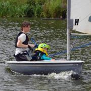 Annette Walter with her daughter on her way to victory in race two. Picture: VAL NEWTON