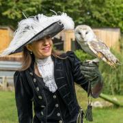 High Sheriff of Hertfordshire Annie Brewster with Gertie the barn owl at Hertfordshire Zoo