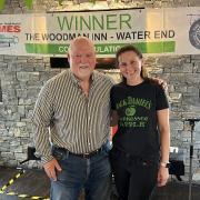 Ex England Cricket Team captain Mike Gatting and pub manager Jana