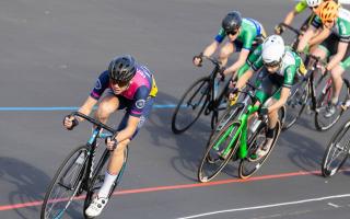 Sam Stacey of Verulam Reallymoving attempts to hold off a gaggle of Welwyn Wheelers at the Friday Track League. Picture: JUDITH PARRY PHOTOGRAPHY