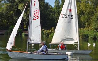 Charles Adams leads Mike Caddy at Stanborough Lakes. Picture: VAL NEWTON