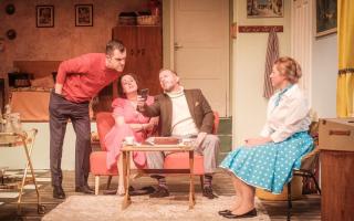 Jon Brown, Sarah Gennoe, Mike Garbutt and Becky Done  in  Home, I’m Darling at the Barn Theatre in Welwyn Garden City