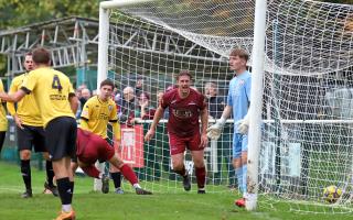 Ben Crilley and Welwyn Garden City celebrate the second goal. Picture: PETER SHORT