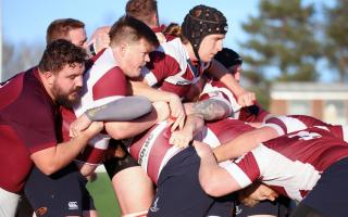 Tom Emery (scrum cap) scored for Welwyn at Hackney. Picture: PETER SHORT