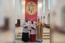 (L-R) Paul Briers, president of the Guild, Alex Rebello, and Bishop Nicholas Hudson