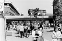 A busy day in High Street as a bus travels over the flyover