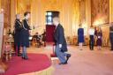 Sir Oliver Dowden being knighted at Windsor Castle by Princess Anne