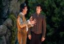 Ben Lynn as Rosalind disguised as Ganymede and Andrew Buzzeo as Orlando in As You Like It.