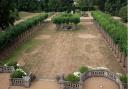 The grass dried out on the Sunken Lawn at Knebworth House.