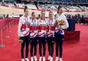 Great Britain's Laura Kenny (second right), Katie Archibald, Neah Evans, Josie Knight and Elinor Barker with their silver medals for the women's team pursuit at the Tokyo 2020 Olympic Games in Japan.