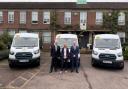 (L-R) Fergal Moane, Verulam School headteacher, Sarah Mitcherson Ridgeway Academy headteacher, Alan Gray, Ambition Education Trust CEO with the new electric minibuses