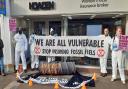 Extinction Rebellion protestors outside Howden in Welwyn Garden City.