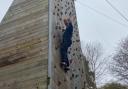 Sir Oliver on the climbing wall at Cuffley Active Learning Centre