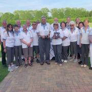 North Mymms Bowls Club celebrate their Nethercott Trophy success. Picture: NMBC