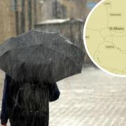 A rain weather warning from the Met Office is in place for all of Hertfordshire..