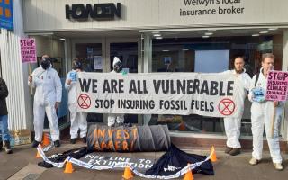 Extinction Rebellion protestors outside Howden in Welwyn Garden City.